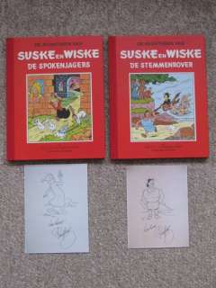 Willy Vandersteen | Suske en Wiske 32 + 34 - De Spokenjagers + De Stemmenrover - Rode Klassiek Reeks - 2x fraaie pentekening Paul Geerts - Cartonné - Réédition - (1996/1997) | Catawiki