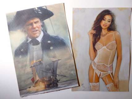 Le Hénanff, Fabrice | Le Hénanff, Fabrice - 2x Dessin original couleur - Capitaine Bligh / Pin-up - (2021) | Catawiki