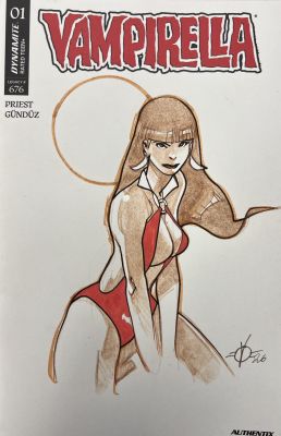 VAMPIRELLA #1 LEGACY #676 BLANK COVER WITH ORIGINAL DRAWING BY OLIVIER VATINE : VISUAL °5 (MOON) | Pulp’s