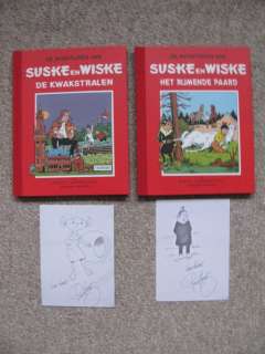 Willy Vandersteen | Suske en Wiske 49 + 50 - De Kwakstralen + Het Rijmende Paard - Rode Klassiek Reeks + 2x fraaie pentekening van Paul Geerts - Cartonné - Réédition - (1998) | Catawiki