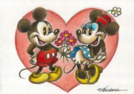 Joan Vizcarra | Mickey & Minnie in "Timeless Love" - Original Drawing - Joan Vizcarra - Pencil Art | Catawiki
