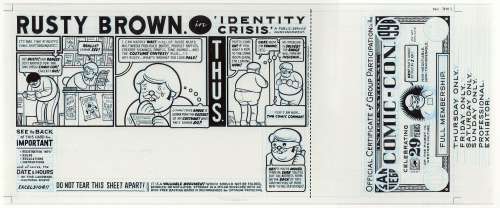 Chris Ware - san diego comic-con 1998 badge - rusty brown in identity crisis
