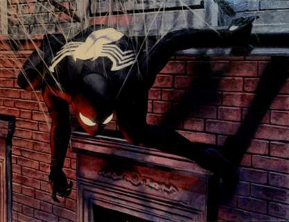 Colleen Doran - beautiful black costume spider-man acrylic painting