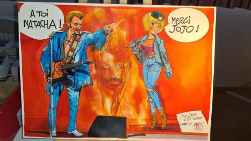 Jacot, Christian | Jacot, Christian - Dessin original couleur - Hommage Ã  Johnny Halliday et Ã  Walthéry - (2020) | Catawiki