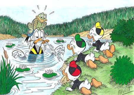 Millet | . Donald, Huey, Dewey & Louie Duck - Millet - Original Drawing - EO | Catawiki