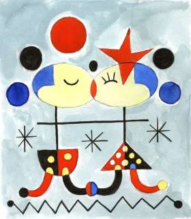 Tony Fernandez, Disney Artist | Mickey and Minnie inspired by Joan Miro’s Art - Original Painting - Tony Fernandez Signed - Watercolor Art - Original Artwork | Catawiki