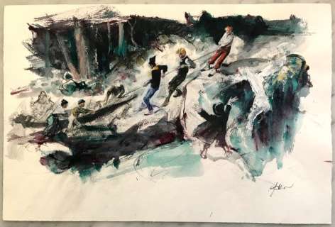 Follet, René | Follet, René - Originele schildering in gemengde techniek - La Cordée | Catawiki