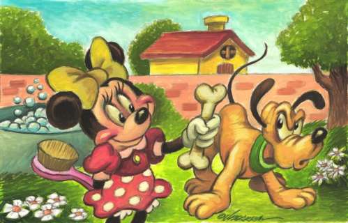 Joan Vizcarra | Minnie & Pluto : What’s Your True Intention? - Original Painting - Signed by Joan Vizcarra - 50 x 32 cm - Acrylic Art | Catawiki