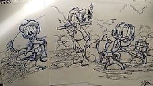 Sergio Garrido - Uncle Scrooge - El dorado "buscador de oro" - 3 dipinti originali firmati da Sergio Garrido
