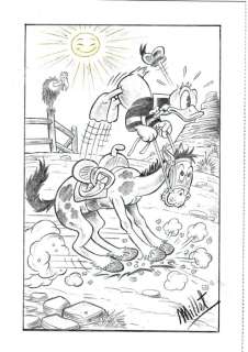 Millet | Unlucky cowboy Donald - Signed Original Sketch by Millet | Catawiki