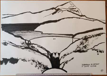 Baudoin, Edmond | Baudoin, Edmond - Dessin original - Les Chemins de l’eau en Provence n°26 - Le Barrage de Bimont et Sainte-Victoire - (2011/2012) | Catawiki