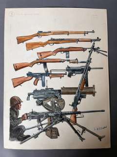 Funcken, Fred | Funcken, Fred - Dessin original couleur - L’Uniforme & armes guerre 39/45 - L’armée Américaine, armement - (1969) | Catawiki