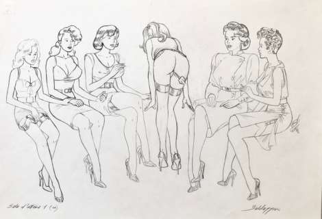 Roberto Baldazzini | Roberto Baldazzini - Illustrazione a matita pubblicata su “Sala d’attesa” - Page volante - Exemplaire unique | Catawiki