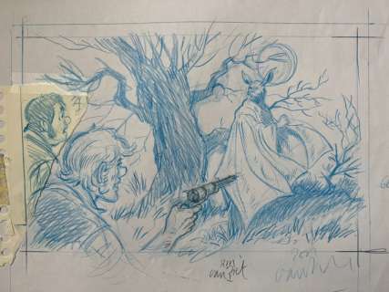 Ron Van Riet | Van Riet, Ron - Originele schets - Robert en Bertrand - Voorstudie voor een Ex-libris - Page volante | Catawiki