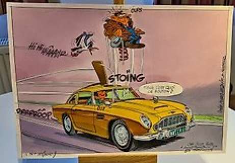 Jacot, Christian | Jacot, Christian - Dessin original couleur - Hommage à Franquin et James Bond - (2022) | Catawiki