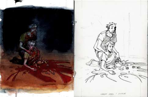 Vince Locke - zombie trading card painting & ink work