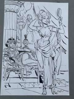 Meynet, Félix - Dessin original préliminaire - Scène intime à la cour de Cléopatre | Catawiki