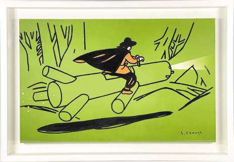 Tamura Shigeru Hand-Drawn Color Illustration "FLYING LOG" canvas drawing | Mandarake (Big Web)