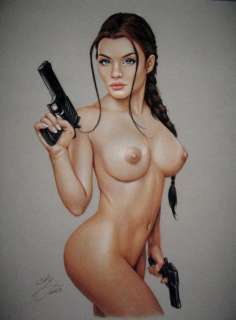 Sly | Sly - Original drawing in colour - Nude women - Cosplay art " Lara Croft" - Size: 31 x 42 cm. - (2023) | Catawiki