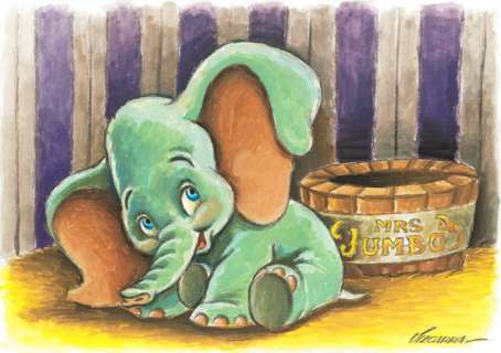 Joan Vizcarra | Dumbo Next To His Mom’s Tub - Original Painting - Joan Vizcarra Signed - Original Artwork - Acrylic Art | Catawiki