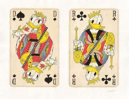 Jordi Juan | Donald & Daisy: The King and Queen Vintage French Cards - Original Painting - 65 x 50 cm - Jordi Juan Pujol - Signed - Watercolor Art - Original Artwork | Catawiki