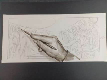 Aurelio Galleppini (Galep) | Tex - Galep - Illustrazione Originale "Disegnando Mefisto" - Page volante - Exemplaire unique | Catawiki