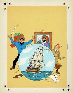 Hergé (Studios) | Tintin, Le secret de la Licorne, bleu de coloriage et son film noir pour la couverture de l’album. | Septimus