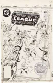 Howard Bender and Dick Giordano Justice League of America #218 Cover Original Art (DC, 1983). Hawkman, Aquaman, -