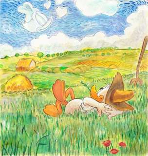Tony Fernandez, Disney Artist | Donald Duck & Daisy Inspired by Van Gogh "Plain Near Auvers" (1890) - Original Painting - 50 x 37 cm - Signed by Tony Fernandez - Acrylic Art | Catawiki