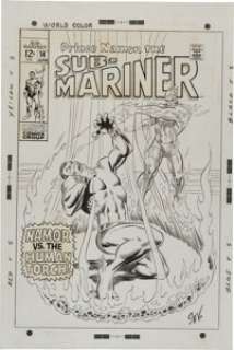 Marie Severin and Frank Giacoia Sub-Mariner #14 Sub-Mariner vs. the Original Human Torch Cover Original Art -