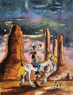 Jordan, Julian | Jordan, Julian - Original Colour Painting - Tribute to Morris / Lucky Luke | Catawiki
