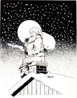 Mark Nelson Wizard the Comics Magazine Christmas Card Illustration Original Art (undated). Ho, ho -- oh, no -- -