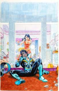 George Perez New Teen Titans V2#19 Cover Original Art (DC, 1986). Nightwing and Donna Troy aka Wonder Girl -