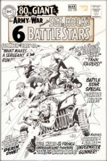 Joe Kubert Our Army At War #190 Cover Sgt.  Rock Original Art, Silver Print Color Guide, and 2 Cover Press  Proofs G... (Total: 4 Items)