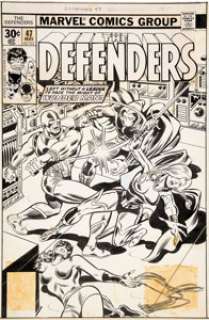 Ed Hannigan and Joe Sinnott Defenders #47 Cover Moon Knight and Wonder Man Original Art (Marvel, 1977). -