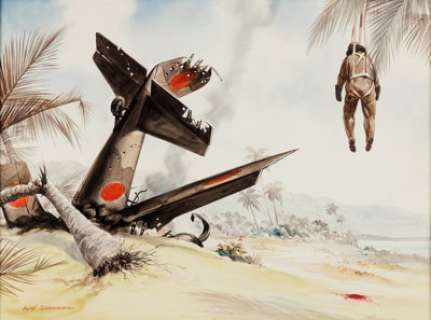 Alex Schomburg Downed Japanese Zero Original Watercolor Painting (c. 1980s).... | Heritage