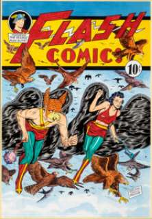 Moldoff, Sheldon - Sheldon "Shelly" Moldoff Flash Comics #37 Hawkman and Hawkgirl Cover Re-Creation Original Art (c. 1980-90s)....