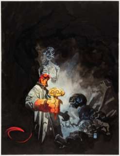 Mike Mignola Hellboy: Bones of Giants Cover Painting Original Art (Dark Horse, 2001).