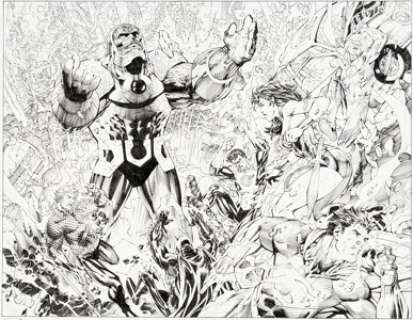 Jim Lee and Scott Williams Justice League #4 Darkseid Double Splash Pages 20-21 Original Art (DC, 2012).
