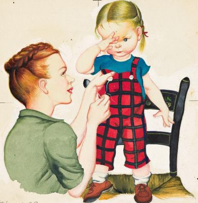 Lot 38 - Eloise Wilkins, (1904-1987), "So her mother sewed the button on tight." 1947. | Swann Galleries