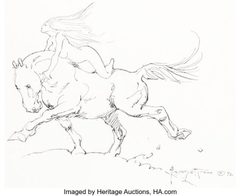 Frank Frazetta - Nude Woman on Horse Sketch Original Art (1972). | Heritage