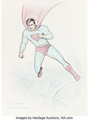 Joe Shuster - Superman Flying Pose Illustration Original Art (1983). | Heritage
