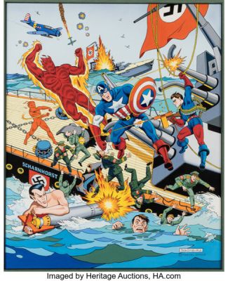 Alex Schomburg All-Winners Comics #10 Cover Re-Creation Painting Original Art (1985).