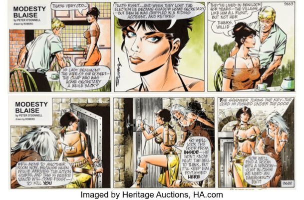 Enrique Badia Romero Modesty Blaise Daily Comic Strips Original Art Group of 2 (London Times Mirror, undated). (Total: 2 Original Art)