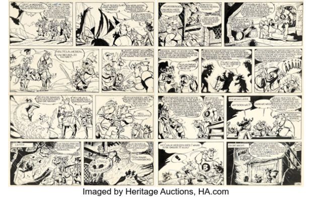 Albert Uderzo De Ruige Ridder, De Verwenste Baron - Belloy, Le Baron Maudit Story Pages B.145-B.146 Original Art Group of 2 (Het Belang van Limburg, 1954). (Total: 2 Original Art) | Heritage