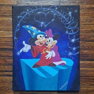 Bas Heymans - 1 Huile sur toile - Mickey Mouse - Fantasia’s Sorcerer’s Apprentice Mickey Mouse with Minnie | Catawiki