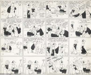 E.C. Segar - Popeye Sunday Comic Strip Original Art, dated 8-21-38 (King Features Syndicate,1938). J. Wellington -