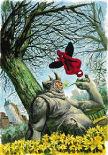 Duncan Fegredo - Spider-Man‘s Tangled Web #5 Cover Original Art (Marvel, 2001). The Rhino and Spider-Man enjoy -