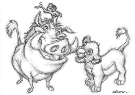 Joan Vizcarra - The Lion King: Simba, Timon & Pumba - Original Drawing - Pencil Art | Catawiki