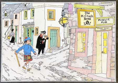 Wasterlain, Marc - 1 Original colour drawing - Docteur Poche - Scène ordinaire d’un petit village écossais - 1997 | Catawiki